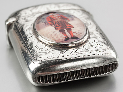 Victorian Silver & Enamel Vesta Case - Beefeater, Tower of London